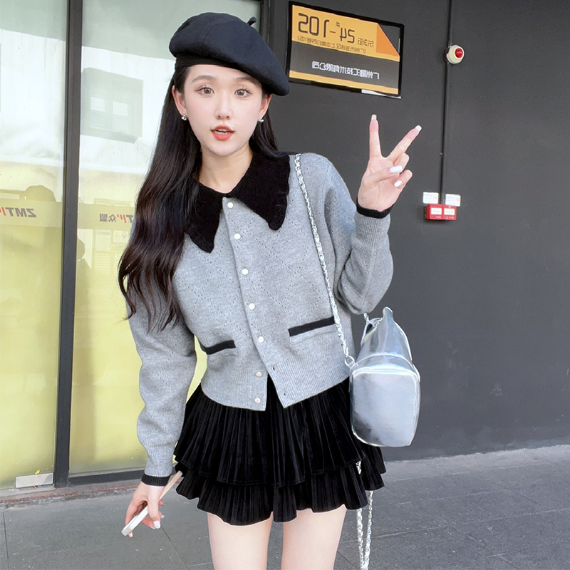 Gray knitted sweater lazy coat for women