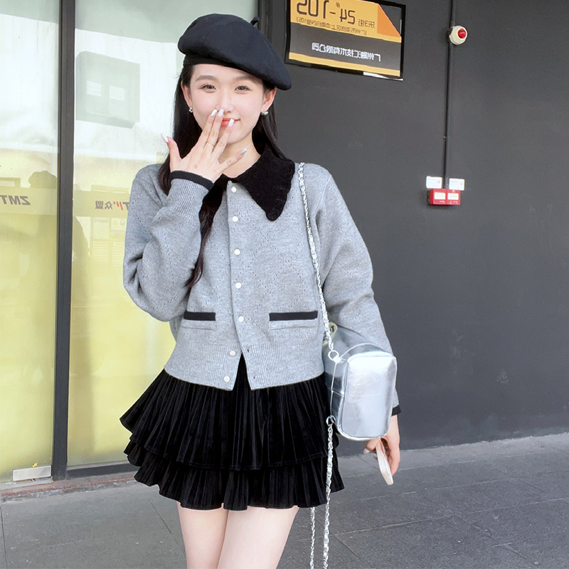 Gray knitted sweater lazy coat for women