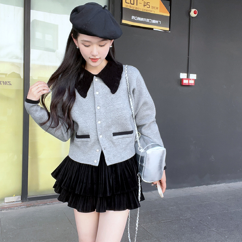 Gray knitted sweater lazy coat for women