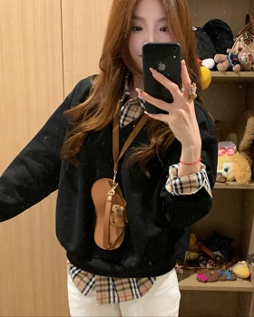 Retro Korean style plaid black sweet hoodie for women