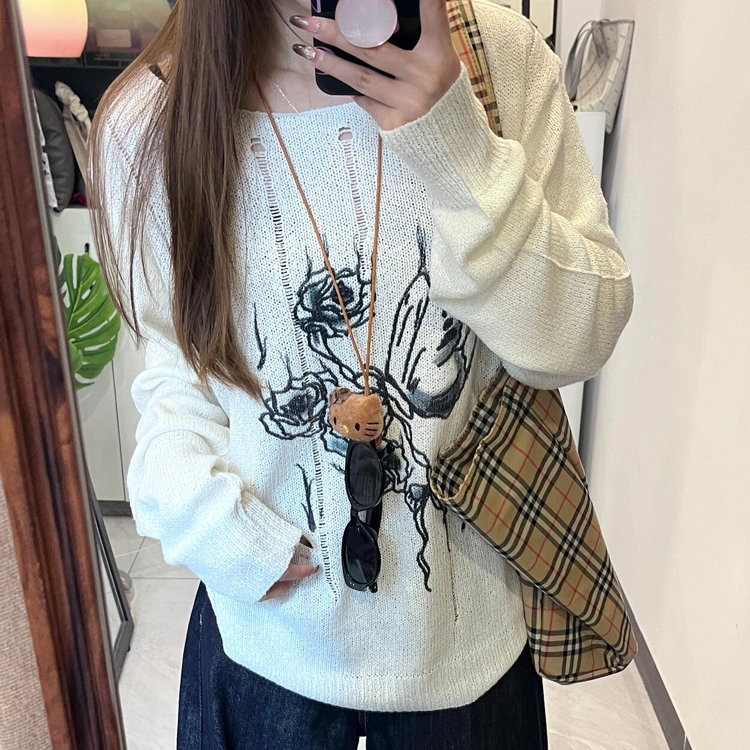 Hollow round neck tops spicegirl autumn sweater for women