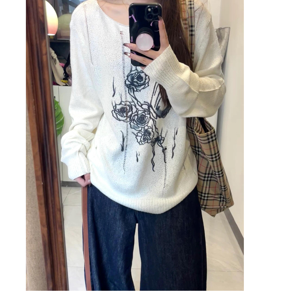 Hollow round neck tops spicegirl autumn sweater for women