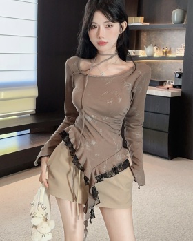 Halter stitching short skirt lace tops 2pcs set