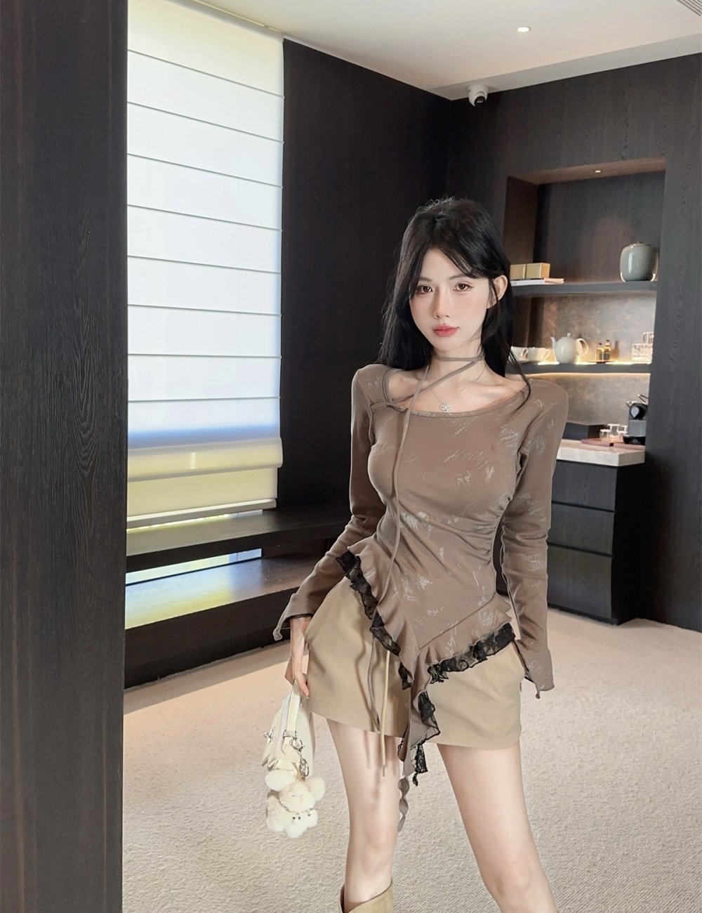 Halter stitching short skirt lace tops 2pcs set