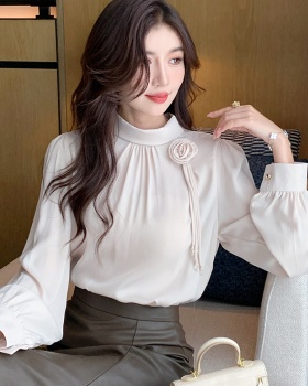 Half high collar satin small shirt autumn tops for women