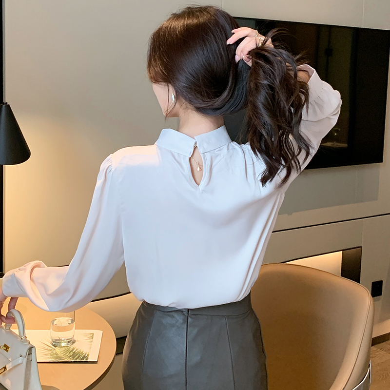 Half high collar satin small shirt autumn tops for women