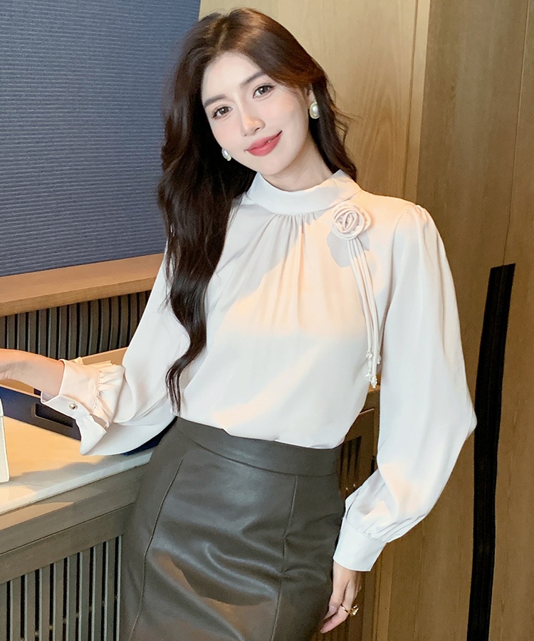 Half high collar satin small shirt autumn tops for women