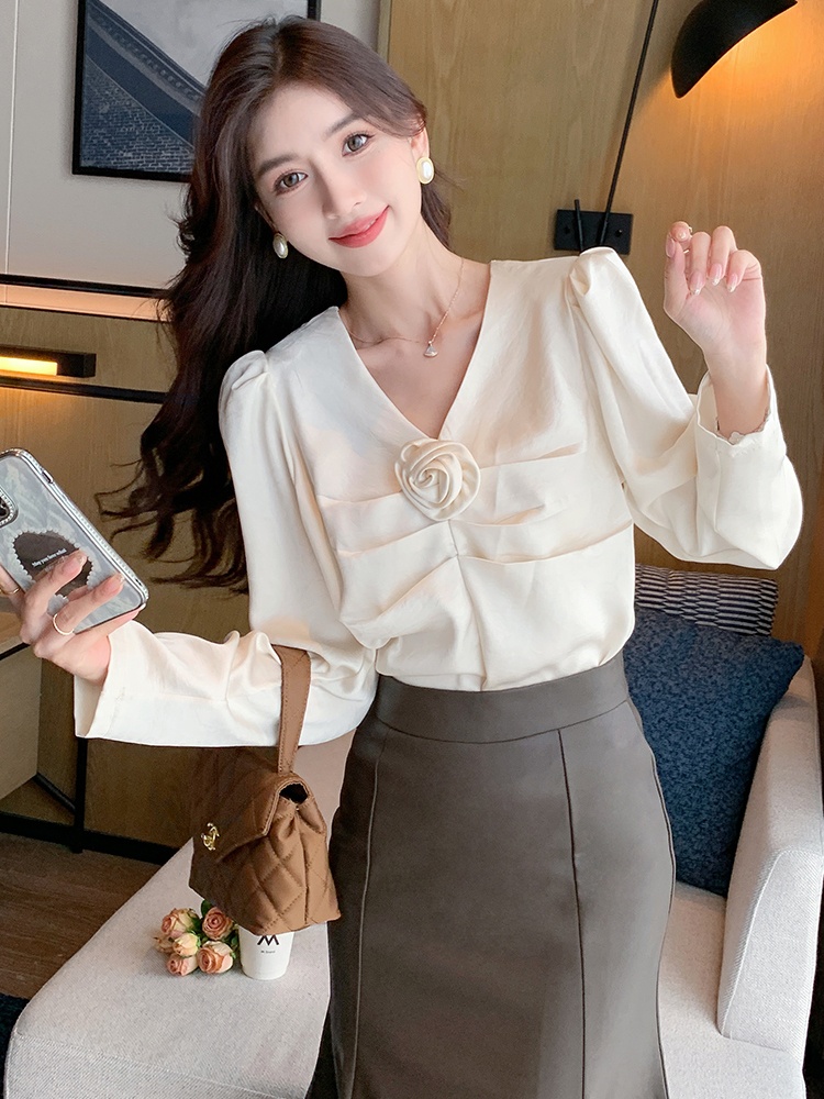 V-neck all-match bottoming shirt autumn shirt for women