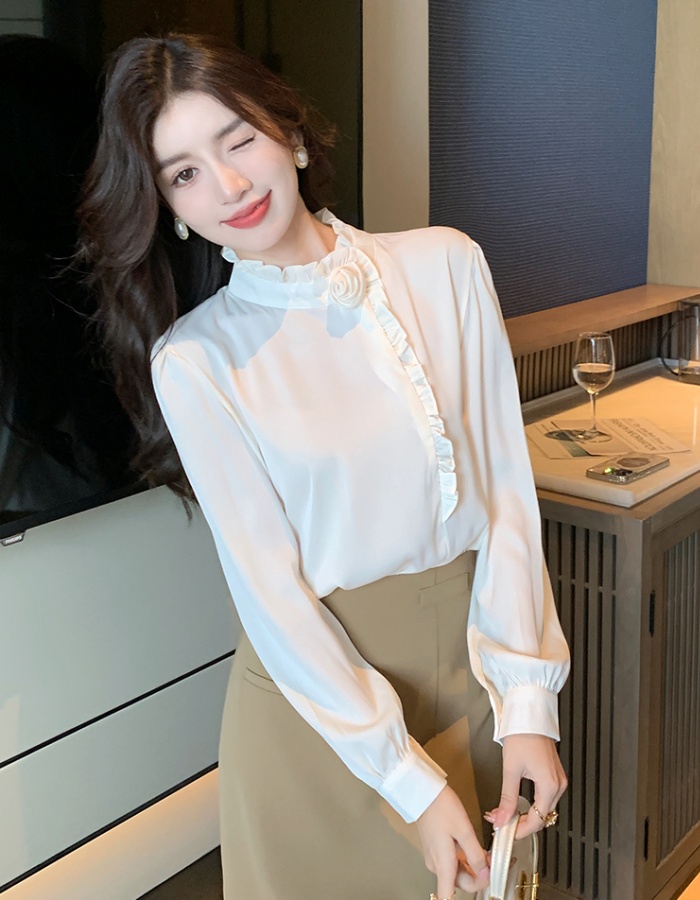 Autumn all-match shirt flowers decoration tops for women