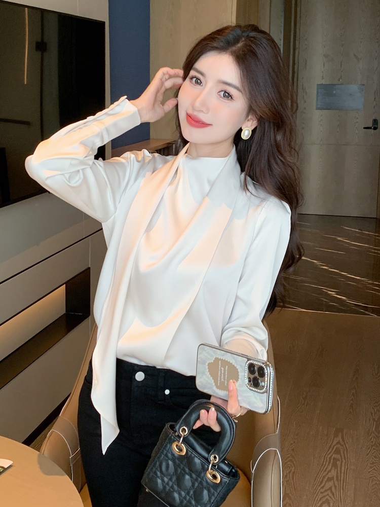 Long sleeve satin tops streamer shirt for women