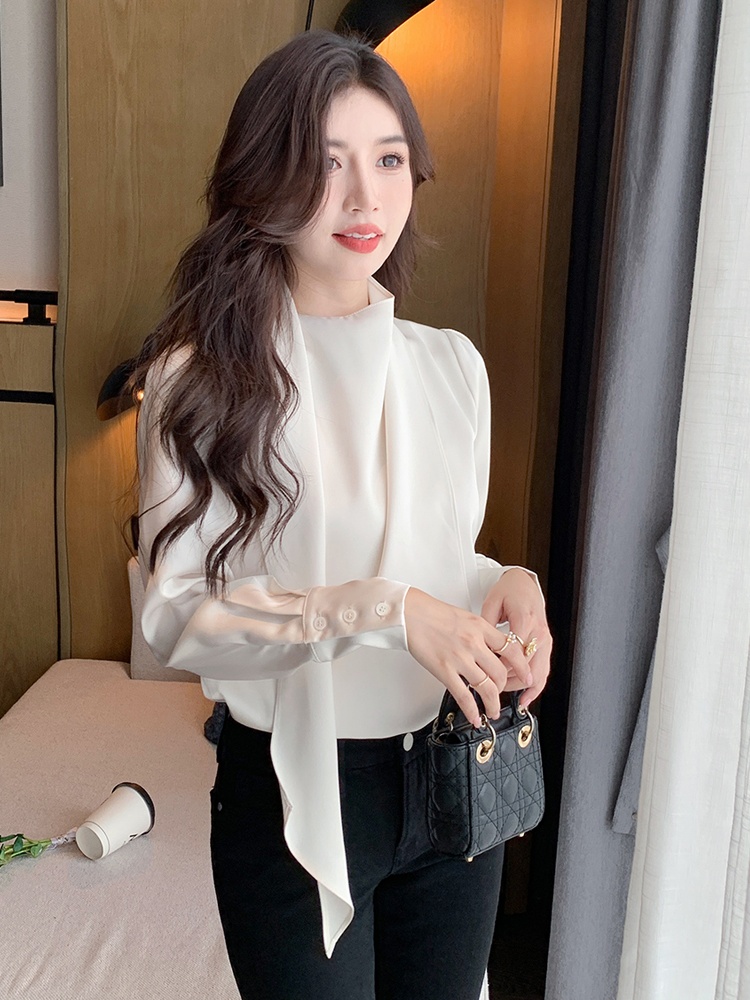 Long sleeve satin tops streamer shirt for women