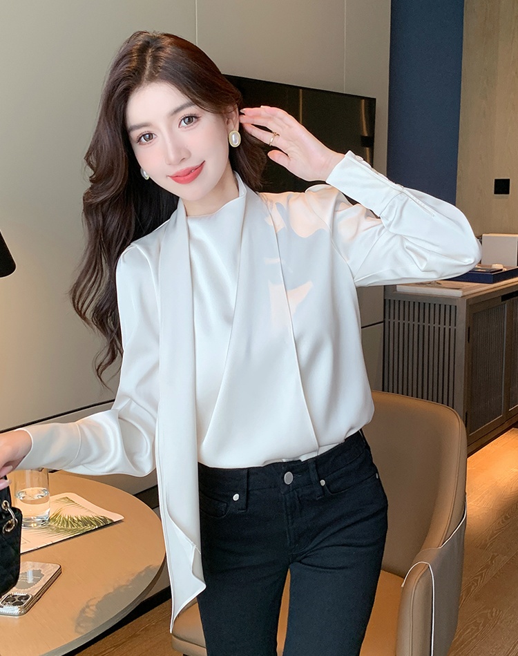 Long sleeve satin tops streamer shirt for women