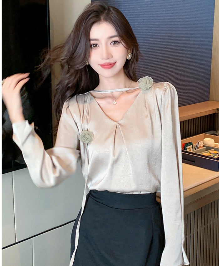 Autumn V-neck shirt long sleeve bottoming shirt for women