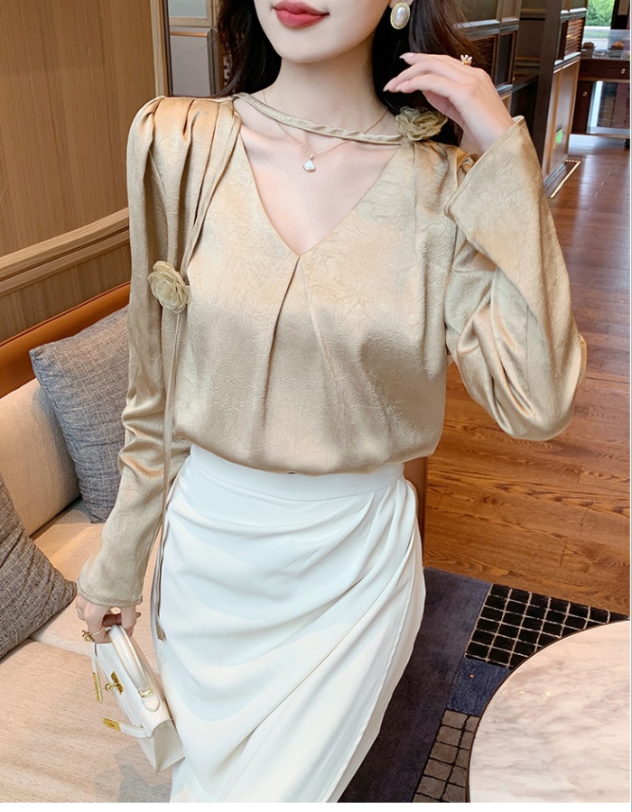 Autumn V-neck shirt long sleeve bottoming shirt for women