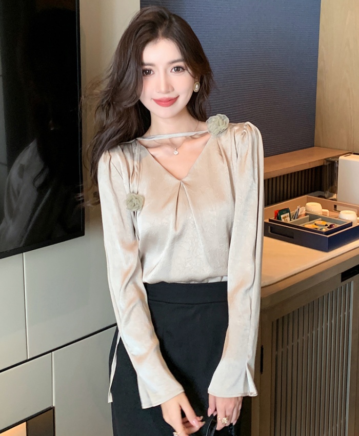 Autumn V-neck shirt long sleeve bottoming shirt for women