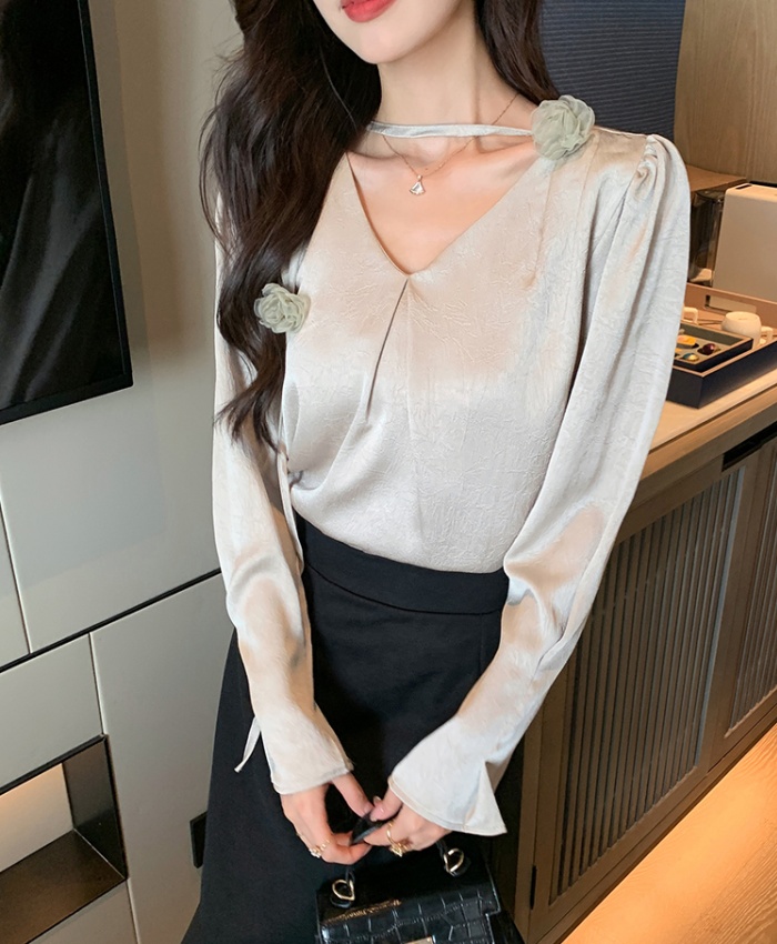 Autumn V-neck shirt long sleeve bottoming shirt for women