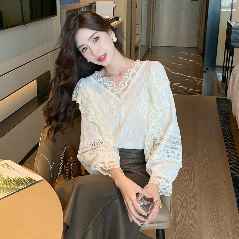 Autumn V-neck shirts long sleeve bottoming shirt for women