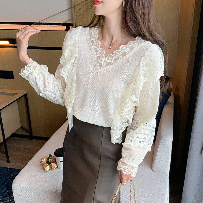 Autumn V-neck shirts long sleeve bottoming shirt for women