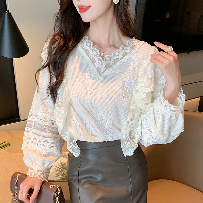 Autumn V-neck shirts long sleeve bottoming shirt for women