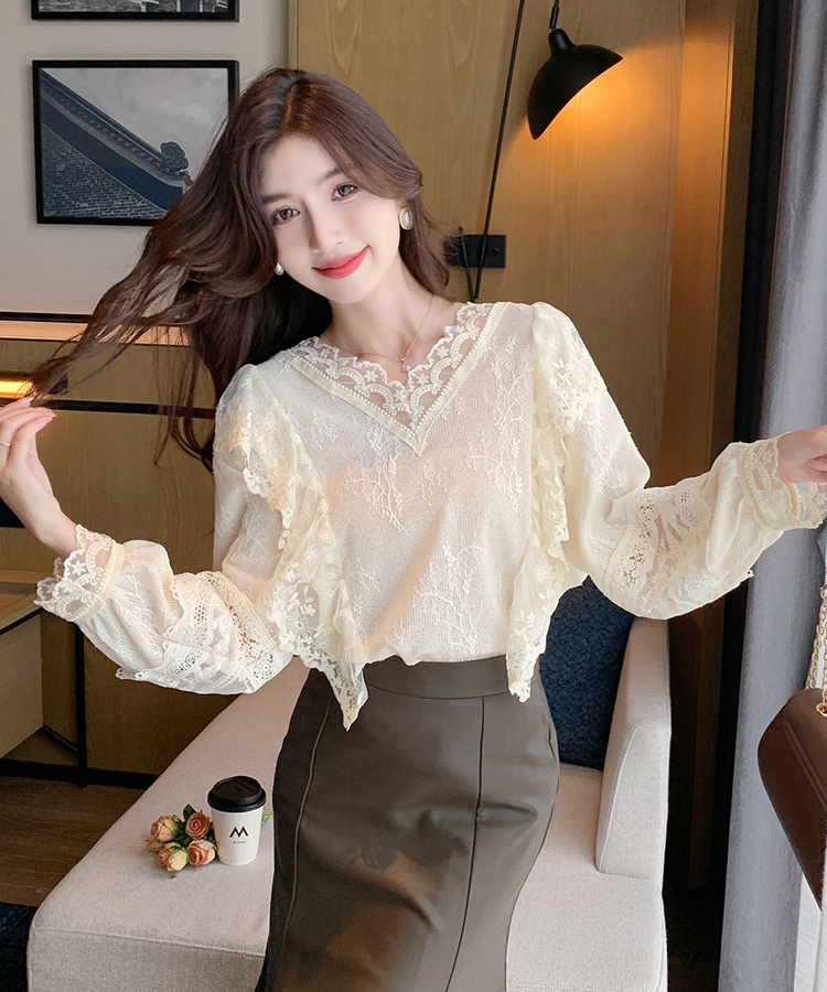 Autumn V-neck shirts long sleeve bottoming shirt for women