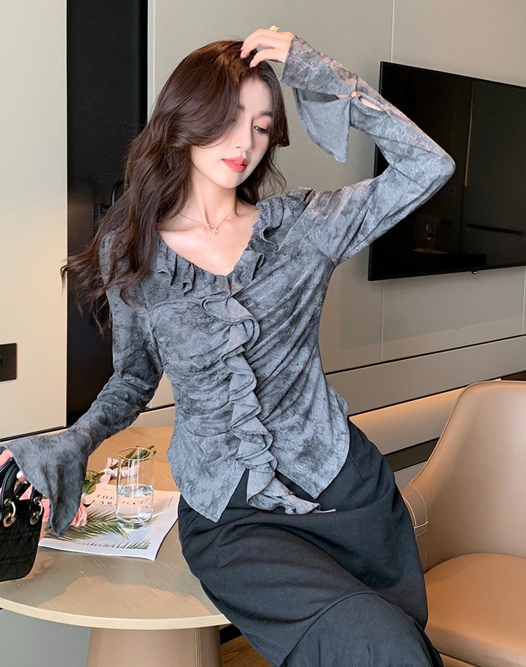 V-neck bottoming shirt slim tops for women