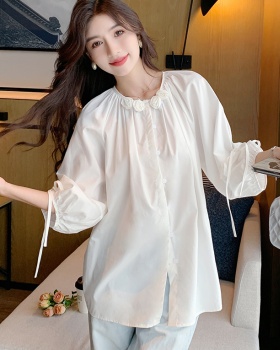 Short sleeve cotton tops all-match loose shirt for women