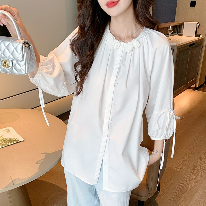 Short sleeve cotton tops all-match loose shirt for women