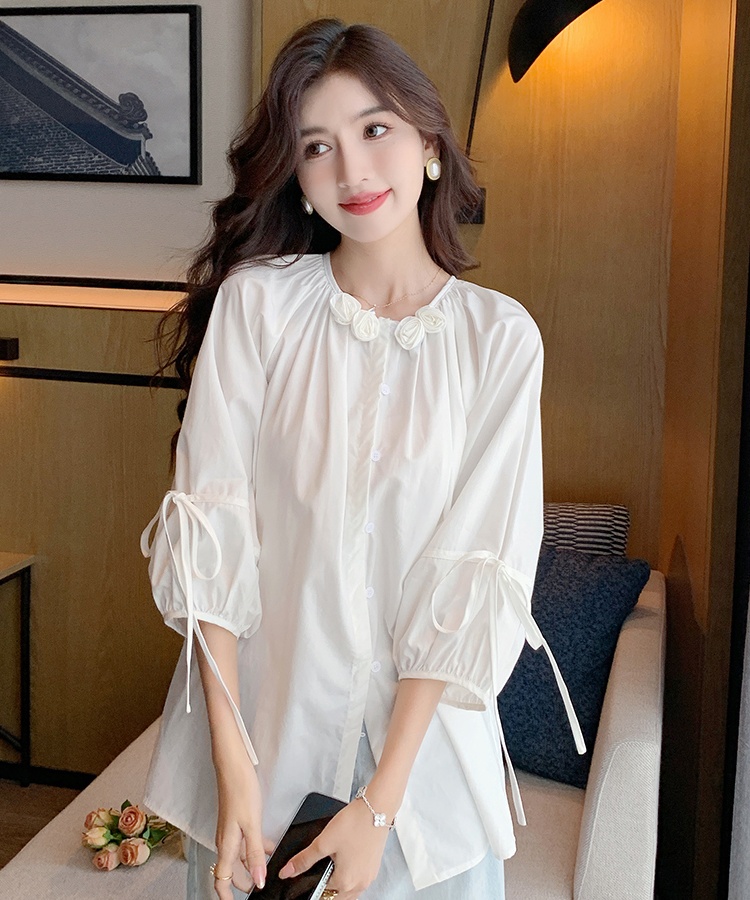 Short sleeve cotton tops all-match loose shirt for women