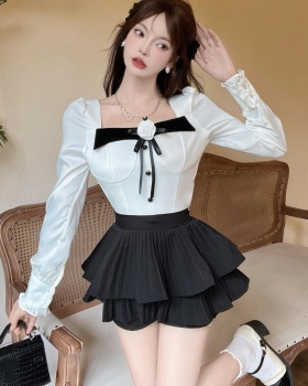 Enticement short skirt flowers tops 2pcs set