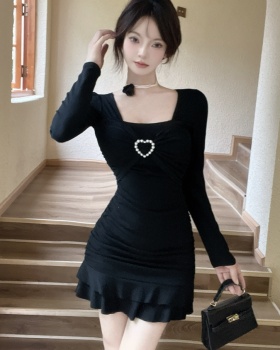 Western style square collar lotus leaf edges dress