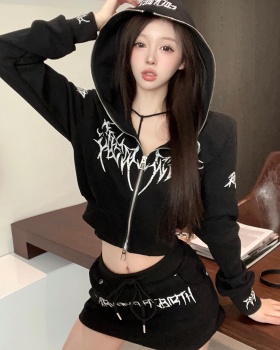 Hooded spicegirl skirt embroidery hoodie 2pcs set