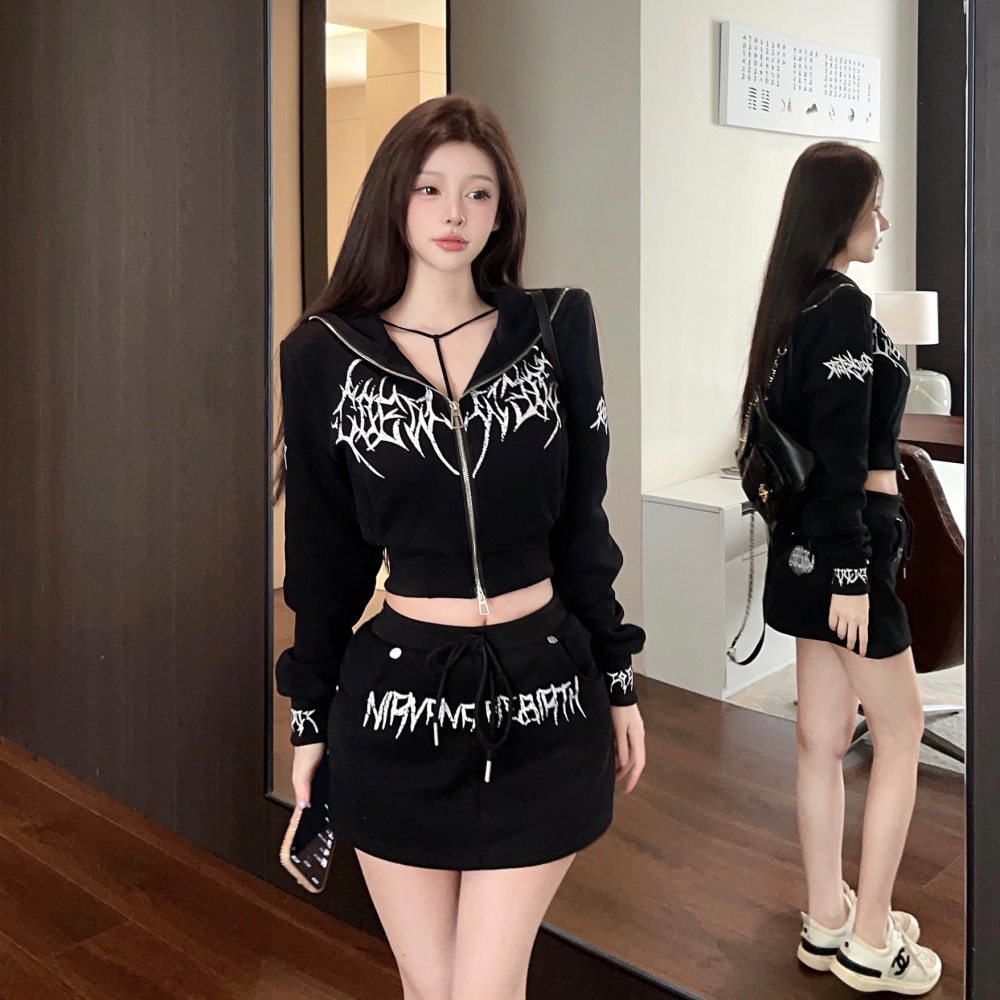 Hooded spicegirl skirt embroidery hoodie 2pcs set