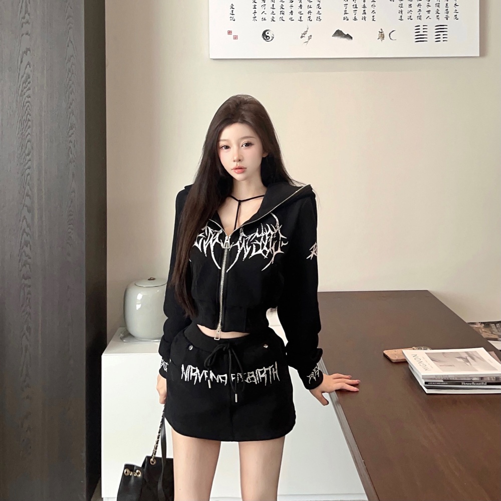 Hooded spicegirl skirt embroidery hoodie 2pcs set