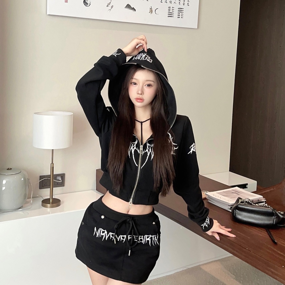 Hooded spicegirl skirt embroidery hoodie 2pcs set