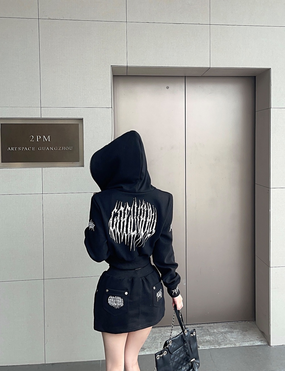 Hooded spicegirl skirt embroidery hoodie 2pcs set