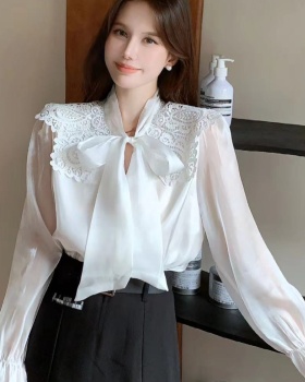 All-match niche bow speaker long sleeve doll collar tops