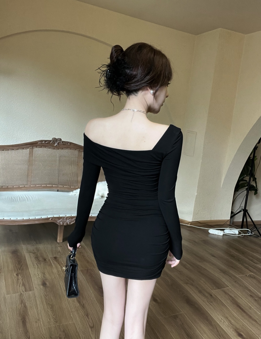 Package hip bottoming flat shoulder dress