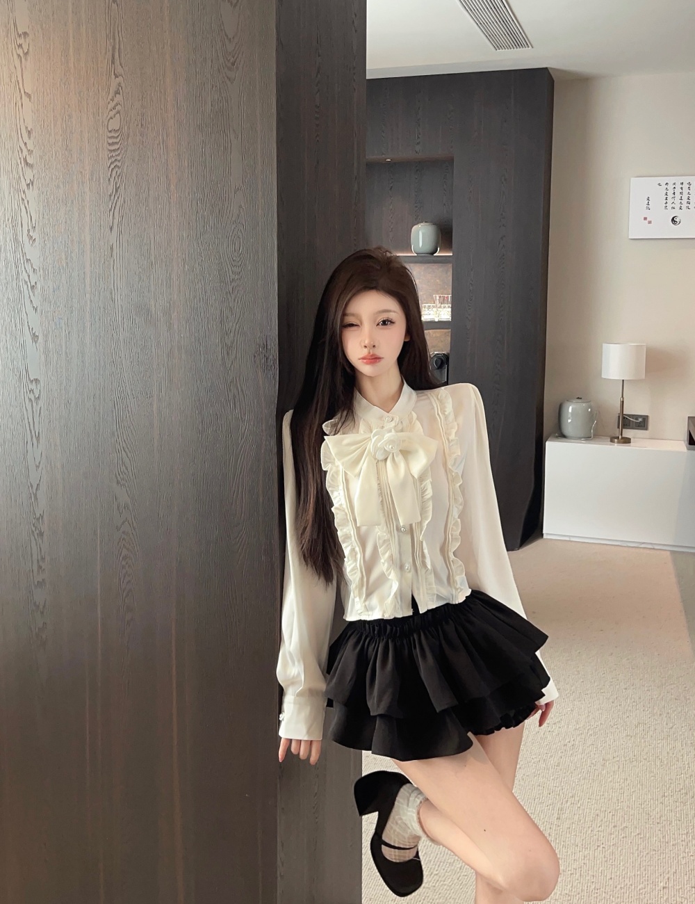 Flowers shirt short skirt 2pcs set for women