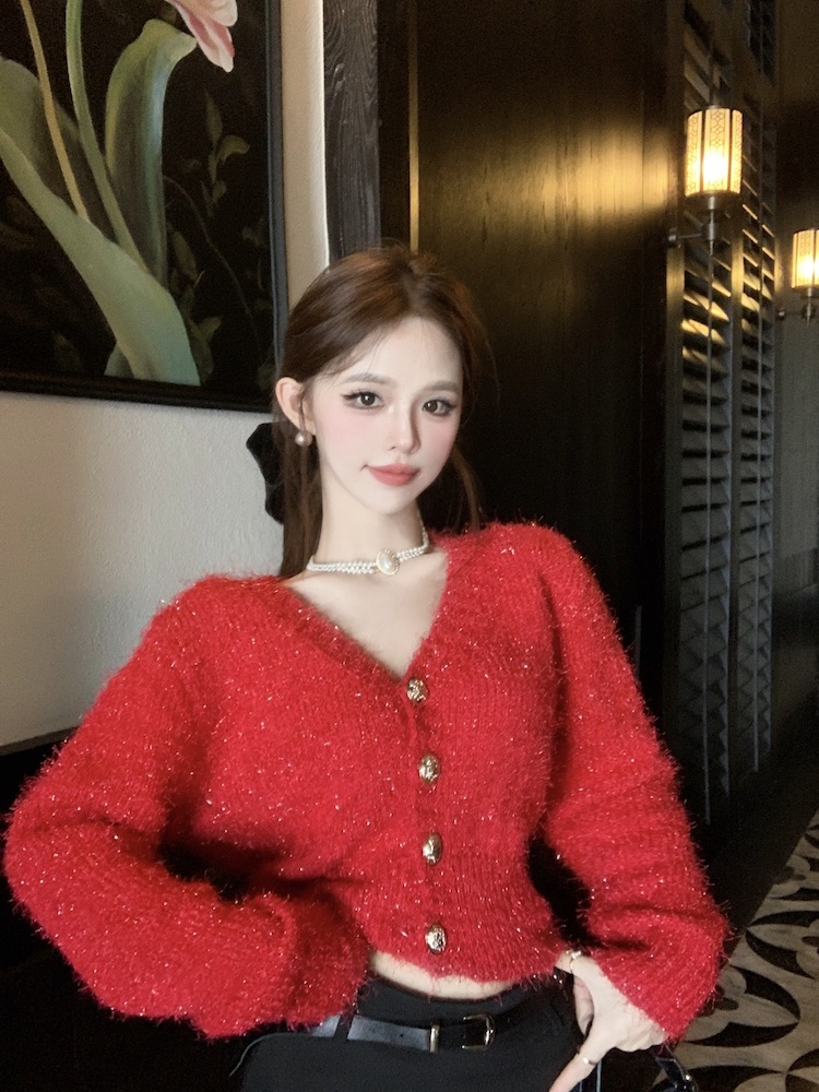 Winter V-neck cardigan France style liangsi coat