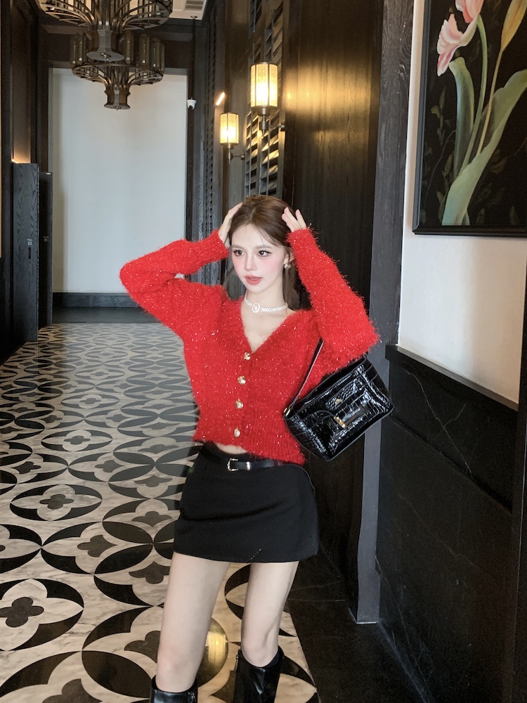 Winter V-neck cardigan France style liangsi coat