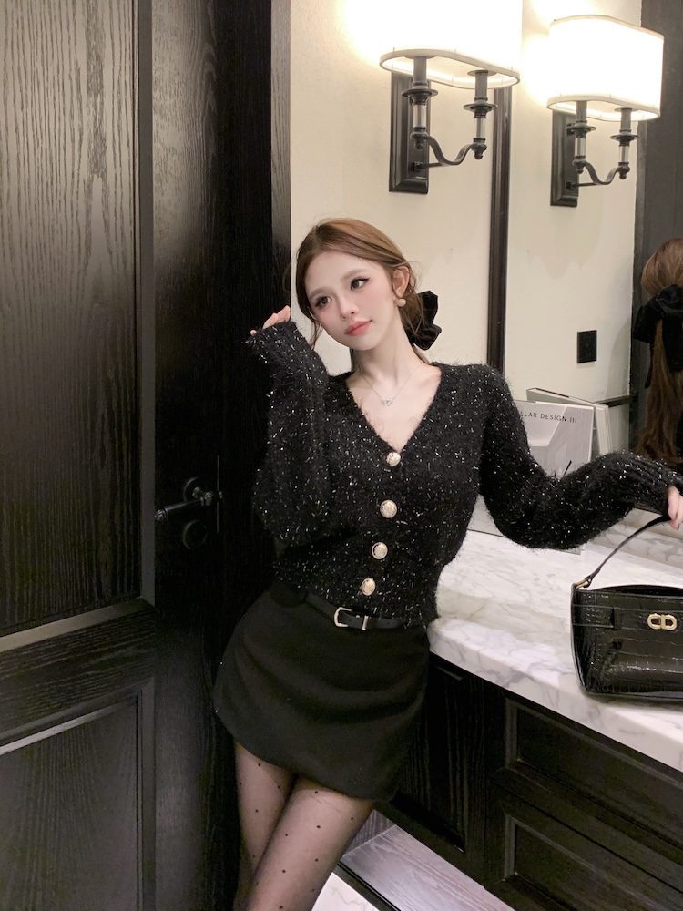 Winter V-neck cardigan France style liangsi coat