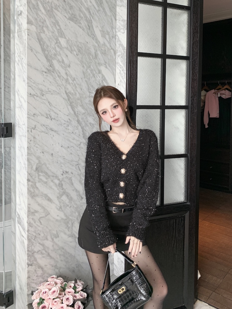 Winter V-neck cardigan France style liangsi coat