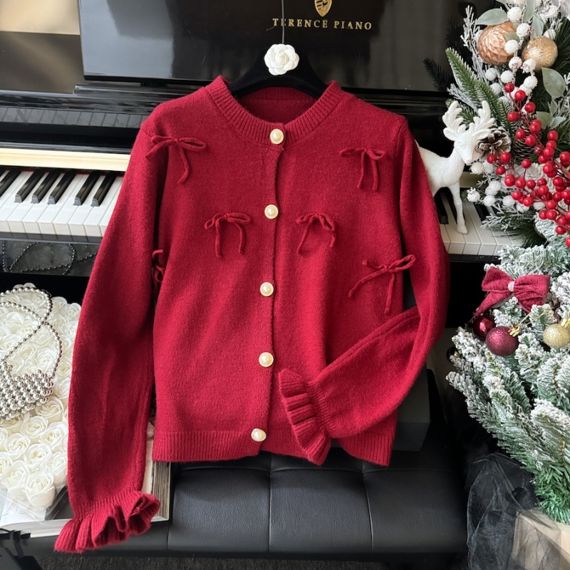 Korean style bow sweater winter coat for women