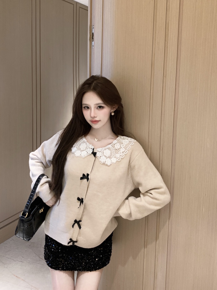 Sweet doll collar autumn and winter sweater for women