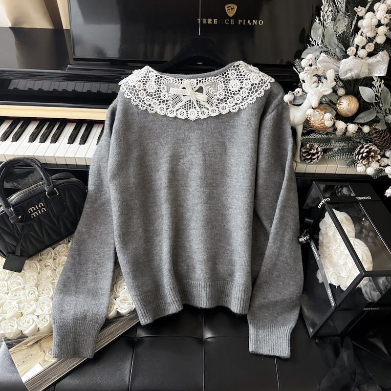 Sweet doll collar autumn and winter sweater for women