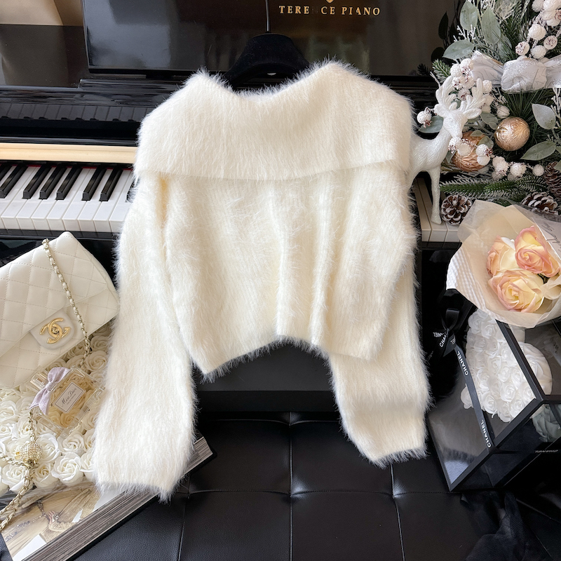 Long sleeve mink velvet tops autumn sweater for women