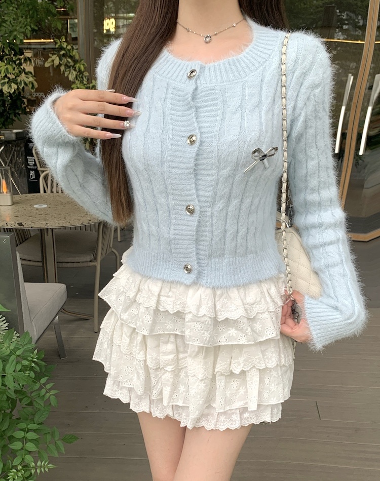 Short knitted cardigan hippocampal hair coat