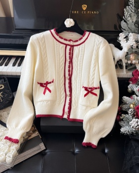 Cherry college autumn cardigan retro chanelstyle sweater