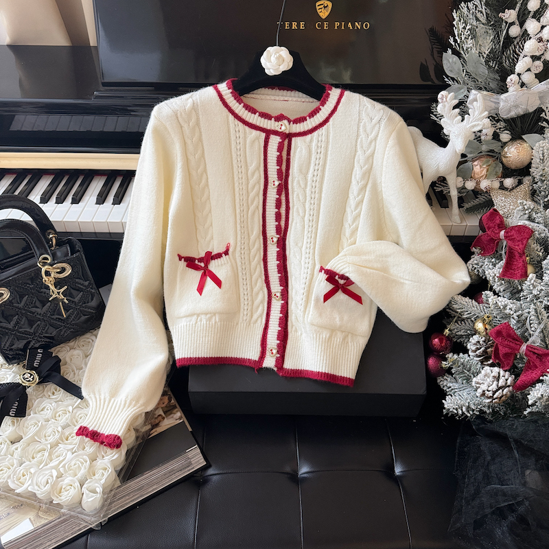 Cherry college autumn cardigan retro chanelstyle sweater