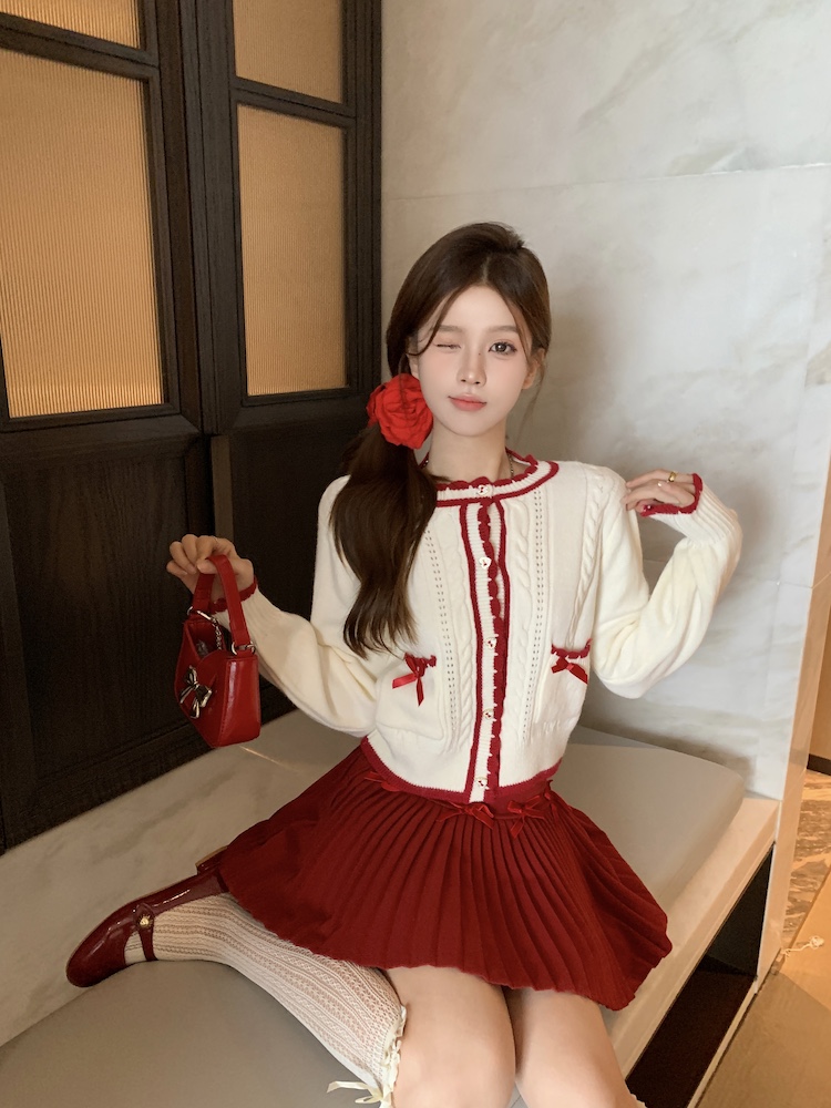 Cherry college autumn cardigan retro chanelstyle sweater